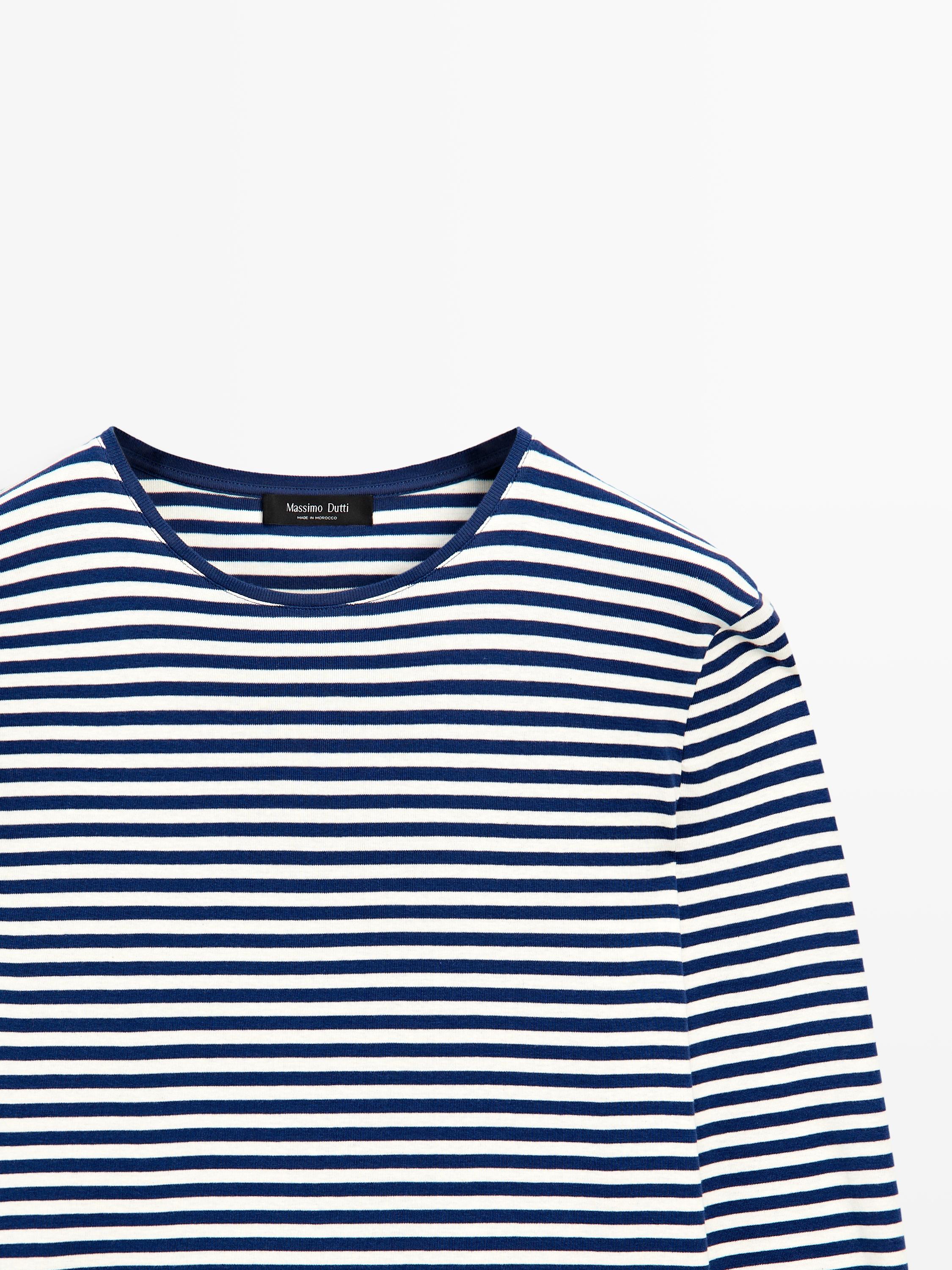 T-shirt à manches longues rayé avec détail contrastant